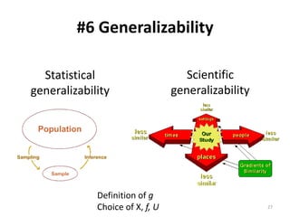 #6 Generalizability
Statistical
generalizability
Scientific
generalizability
Definition of g
Choice of X, f, U 27
 