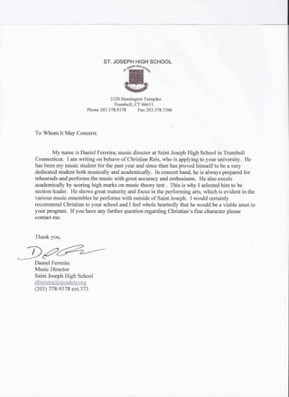 Christian Ries Letter of Recommendation Mr Ferreira