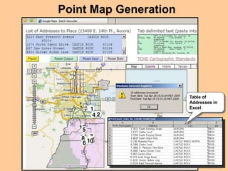 Point Map Generation
Table of
Addresses in
Excel
 