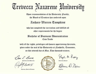 Zach Tompkins Diploma