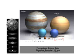 http://www.iceagenow.com/Solar_System_no_Sun.jpg




                                Formação do Sistema Solar
                               Biologia e Geologia – 10º ano
                                    Maria João Drumond / outubro 2012
 