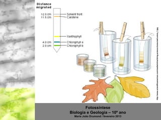 Fotossíntese

Maria João Drumond / fevereiro 2013
                                      Biologia e Geologia – 10º ano




                                                                      http://www.scientificamerican.com/media/inline/bring-science-home-leaf-colors_1.jpg
 