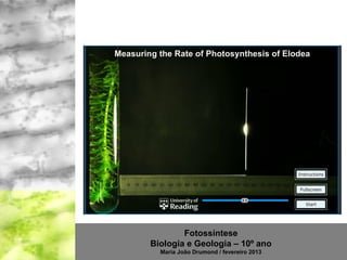 Fotossíntese
Biologia e Geologia – 10º ano
  Maria João Drumond / fevereiro 2013
 
