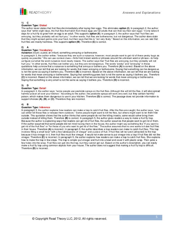 Worksheets Read Theory Llc 5 fruit fly fix free sample readtheory answers and explanations copyright read theory llc