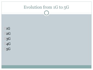 Evolution from 1G to 5G
1G
2G
3G
4G
5G
 