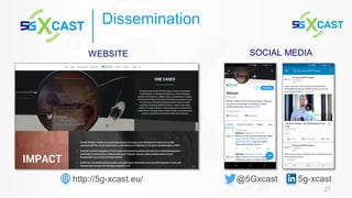 21
Dissemination
WEBSITE SOCIAL MEDIA
@5Gxcasthttp://5g-xcast.eu/ 5g-xcast
 