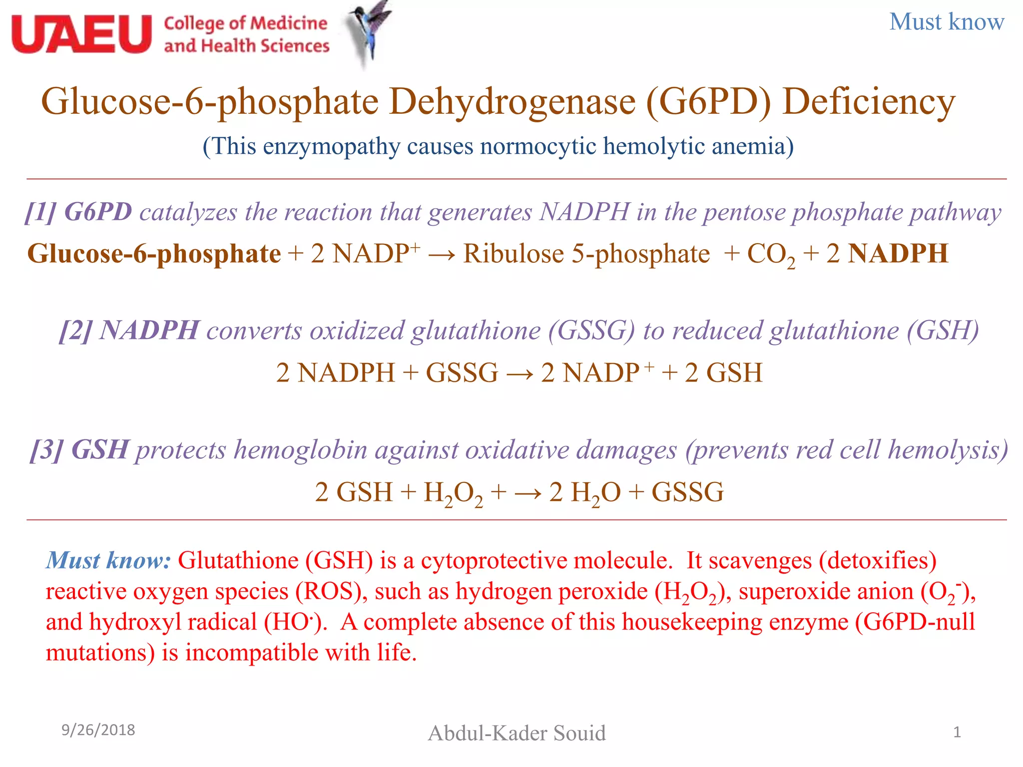 glutathione g6pd G6PD deficiency.ppt
