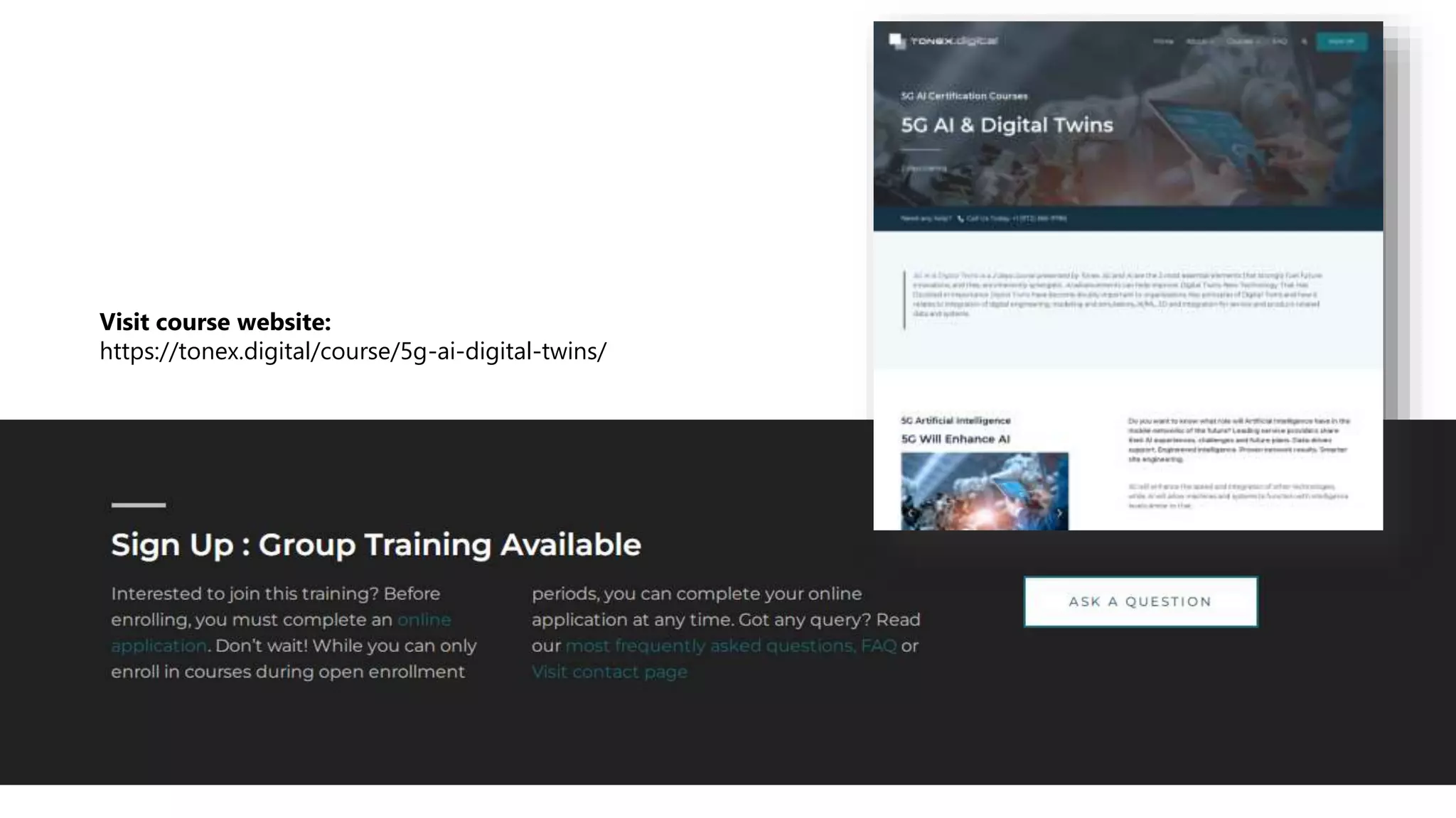Visit course website:
https://tonex.digital/course/5g-ai-digital-twins/