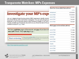 Tranparente Metriken: MPs Expenses




 http://mps-expenses.guardian.co.uk/
 