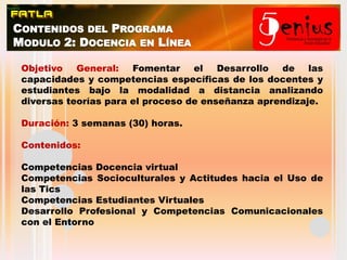 La Propuesta  PROGRAMA DE CAPACITACIÓN DIRIGIDO A LOS DOCENTES DE LA UNIDAD EDUCATIVA PENSIONADO OLIVO - ECUADOR, PARA EL USO DE LAS TECNOLOGÍAS DE INFORMACIÓN Y COMUNICACIÓN (TIC´S) EN EL PROCESO DE ENSEÑANZA APRENDIZAJEStandard (estándaracadémico)Desarrollar habilidades y capacidades en el manejo de las Tecnologías de Información y Comunicación (TIC´s) en el proceso de enseñanza aprendizaje.