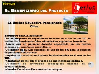 Definir los contenidos y recursos del programa de capacitación en TIC´s acorde a las necesidades particulares de los docentes del Pensionado Olivo.