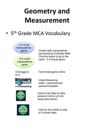 Geometry and Measurement 5th Grade MCA Vocabulary 