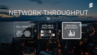 5G Platform update | © Ericsson AB 2017 | 2017-08-29
=
CELL DENSITY
AVAILABLE
SPECTRUM
New spectrum
Existing spectrum
Network Throughput
x x
SPECTRAL
EFFICIENCY
 