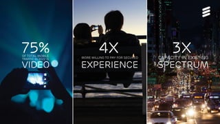 5G Platform update | © Ericsson AB 2017 | 2017-08-29
spectrum
3xCAPACITY IN existing
EXPERIENCEVIDEO
75% 4xmore willing to pay for secured
of total Mobile
traffic IN 2022 is
 