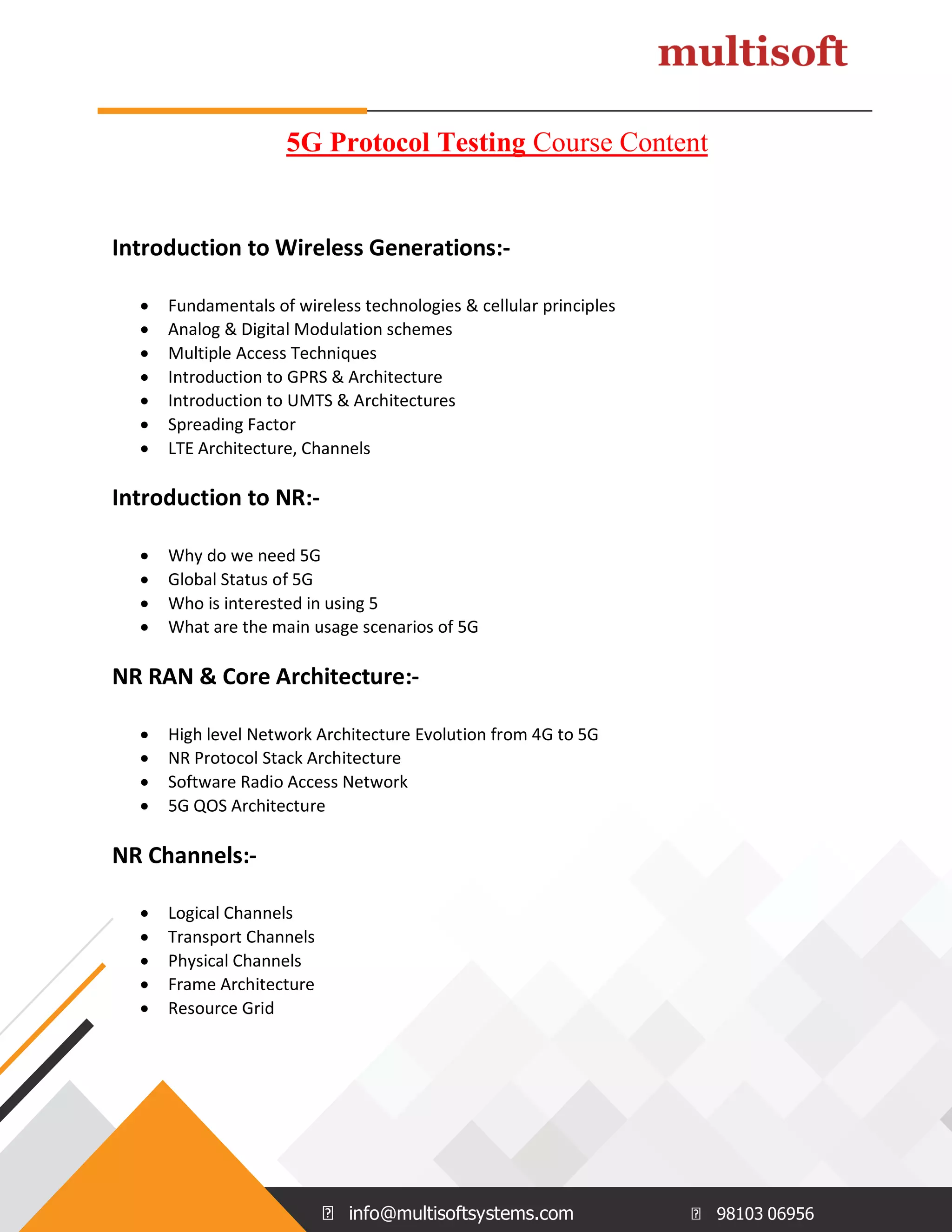 5G Protocol Testing_Course Content.pdf | Computer Networking | Computing