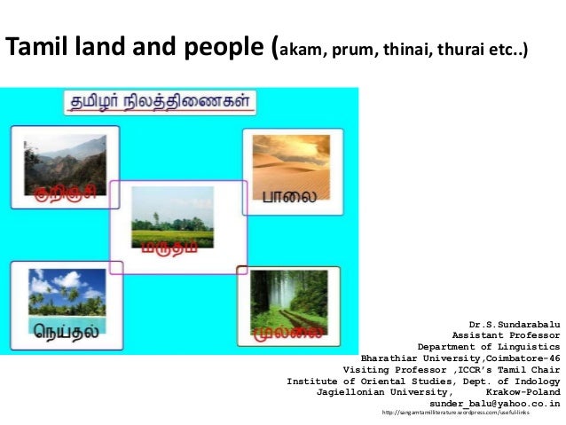 Tamil land and people (akam, purum, thinai, thurai etc..)