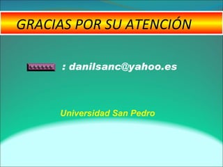 GRACIAS POR SU ATENCIÓN
: danilsanc@yahoo.es
Universidad San Pedro
 