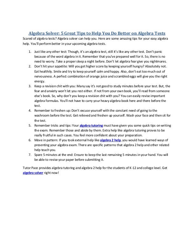 Great Tips To Help You Do Better On Algebra Tests Algebra Solver Great Tips To Help You Do Better On Algebra Tests Scared Of