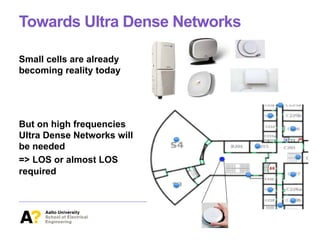 Towards Ultra Dense Networks
Small cells are already
becoming reality today
But on high frequencies
Ultra Dense Networks will
be needed
=> LOS or almost LOS
required
PRESS RELEASE
SEPTEMBER 25, 2013
Johan Wibergh, head of Ericsson Business Unit Networks, says: “With the Radio Dot
System we lower the threshold to building indoor coverage. The dot is the most cost-
effective, no-compromise solution to the indoor coverage challenges expressed by our
customers. It is ultra-small but can scale to virtually unlimited capacity; it is easy to install,
future proof and it is 100 percent integrated with existing mobile networks.”
The product has already been gaining interest from mobile operators in the United States.
Kris Rinne, Senior Vice President, Network and Product Planning, AT&T Services, Inc.,
says: “Small cells are a key component of AT&T's Project VIP network enhancement
program as we seek to constantly improve our customers’ mobile Internet experience.
Delivering a great wireless experience indoors can present both technical and logistical
challenges. A solution like the Ericsson Radio Dot System gives AT&T another tool to
choose from in its next-generation toolkit."
Ken Rehbehn, Principal Analyst, Yankee Group, says: “Sleek form factors that focus radio
capability to solve the indoor deployment challenge in a fresh and compelling way will be
welcomed into a wide variety of business and office venues. Ericsson Radio Dot System
leverages existing indoor wire facilities to reduce installation hurdles and cost, and because
it builds on Ericsson standard radio architecture, it provides an extensive feature set without
compromising future evolution.”
The product is expected to be commercially available in late 2014.
Webcast
Ericsson will webcast the announcement in conjunction with its Analyst Forum in North
America on Sept 25 at 3pm PT/11pm UK time/Sept 26 at 12am CET. Access the webcast
on: www.ericsson.com/press.
An on-demand version will be available shortly afterwards.
NOTES TO EDITORS
Indoor coverage video
Photos of Ericsson Radio Dot System:
 