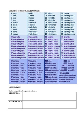 GUÍA LECTURA Y ESCRITURA DE GRANDES NÚMEROS (5º BASICO) | DOCX