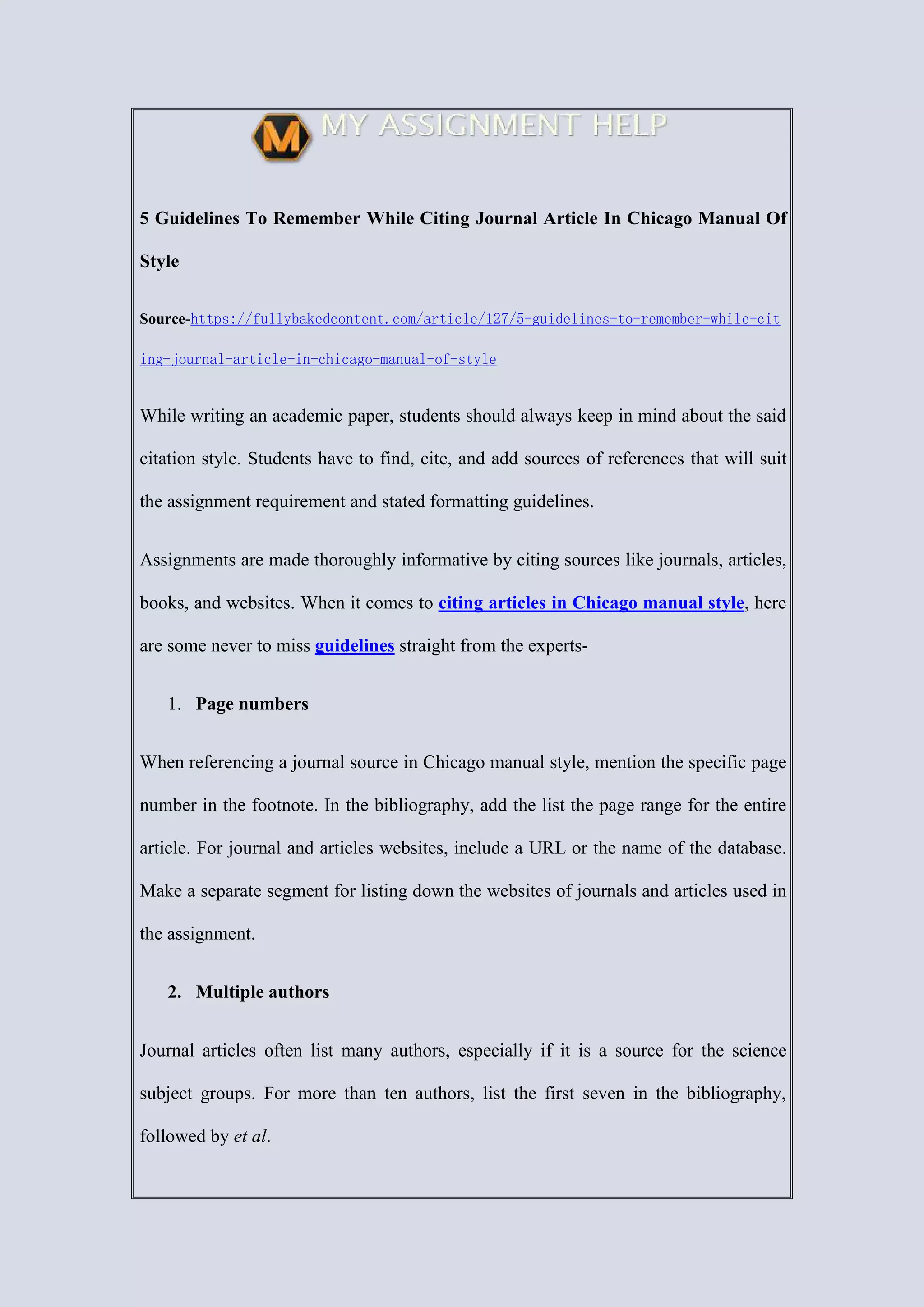 5 guidelines to remember while citing journal article in chicago manual