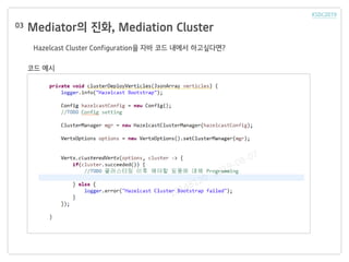 Mediator의 진화, Mediation Cluster03
Hazelcast Cluster Configuration을 자바 코드 내에서 하고싶다면?
코드 예시
 