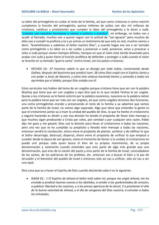DESCUBRE LA BIBLIA – Nivel Intermedio

Hechos de los Apóstoles

La labor del primogénito es cuidar al resto de la familia, así que como cristianos o como notzrim
cumplamos la función del primogénito, quince millones de judíos con dos mil millones de
cristianos, católicos y protestantes que cumplen la labor del primogénito y le dicen a Judá:
“ustedes son nuestros hermanos y vamos a unirnos a ustedes”, sin embargo, no todos van a
acudir al llamado, muchos van a querer seguir con la actitud de “san Ignacio” pero muchos de
ellos van a cumplir la profecía y tú y yo somos un testimonio de que esto es real, muchos vamos a
decir, “levantémonos y subamos al Señor nuestro Dios”, y cuando hagas eso vas a ser tomado
como primogénito y tu labor va a ser cuidar y preservar a Judá, preservar, amar y provocar a
celos a Judá porque vienen tiempos difíciles, tiempos en que el islam está siendo levantado para
acabar con Judá y quien tiene la función profética de defender y proteger a Judá cuando el islam
se levante en su llamada “guerra santa” contra Israel, son los países cristianos;
HECHOS 10.- 37 Vosotros sabéis lo que se divulgó por toda Judea, comenzando desde
Galilea, después del bautismo que predicó Juan: 38 cómo Dios ungió con el Espíritu Santo y
con poder a Jesús de Nazaret, y cómo éste anduvo haciendo bienes y sanando a todos los
oprimidos por el diablo, porque Dios estaba con él.
Estos versículos nos hablan del tema de ser ungidos porque cristiano tiene que ver con la palabra
Mashiaj que tiene que ver con ungidos y aquí dice qué es lo que recibió Yeshúa al ser ungido.
Quizás a los cristianos se le llamó notzrim por la palabra nazarenos, nazareno es la palabra netzer
pero la palabra tiene que ver más con ser ungidos, así que como ungidos tenemos dos funciones,
una como primogénitos orando y preservando al resto de la familia y ya sabemos que somos
parte de la familia de Israel, no somos algo separado. Algo que tiene que entender la gente es
que el cristianismo jamás va a traer la unidad del pueblo de Dios, lo que ha hecho el cristianismo
y seguirá haciendo es dividir y aún ésa división ha tenido el propósito de llevar éste mensaje y
que muchos sigan predicando a Cristo por celos, por vanidad o por cualquier otra razón, Pablo
dijo me gozo y me gozaré, Dios usó la división para llevar el cristianismo a todas las naciones,
pero una vez que se ha cumplido su propósito y llevado éste mensaje a todas las naciones,
entonces vendrá la recolección, ahora viene el propósito de plantar, sembrar y de edificar lo que
el Señor desarraigó, destruyó, dispersó, ahora viene el propósito de unificar lo que empezó a
suceder desde la época de san Ignacio, viene el momento de llamar a la unidad, el cristianismo no
puede unir porque cada quien busca el bien de su propios movimiento, de su propia
denominación y solamente cuando entiendes que eres parte de algo más grande que una
denominación, que eres de la nación del pacto y eres parte de la familia de Israel, conciudadano
de los santos, de los patriarcas de los profetas, etc. entonces vas a buscar el bien y la paz de
Jerusalén y el bienestar del pueblo de Israel y entonces solo así vas a unificar, solo así vas a ser
uno-ejad.
Otra cosa que va a hacer el Espíritu de Dios cuando descienda sobe ti es lo siguiente:
ISAÍAS 61.- 1 El Espíritu de Jehová el Señor está sobre mí, porque me ungió Jehová; me ha
enviado a predicar buenas nuevas a los abatidos, a vendar a los quebrantados de corazón,
a publicar libertad a los cautivos, y a los presos apertura de la cárcel; 2 a proclamar el año
de la buena voluntad de Jehová, y el día de venganza del Dios nuestro; a consolar a todos
los enlutados;

www.descubrelabiblia.org

Pág - 157 -

 