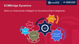 ECMBridge Dynamics
Nicht nur Dokumente intelligent im Dynamics-Client integrieren.
Microsoft
Dynamics
ECMBridge
News
XING
 