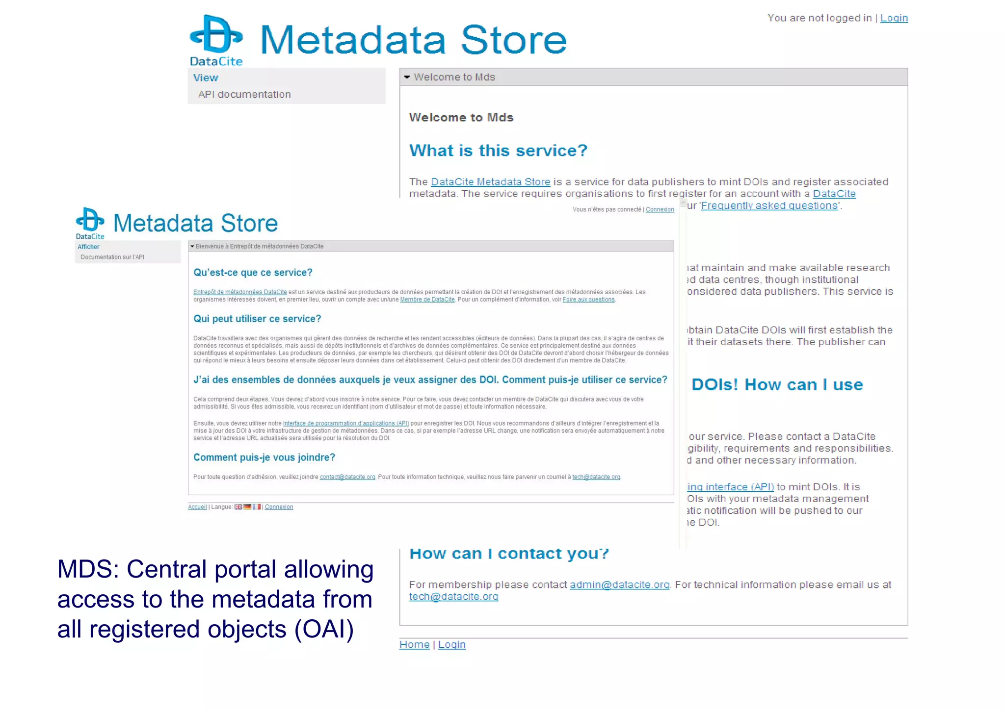 MDS: Central portal allowing
access to the metadata from
all registered objects (OAI)

 