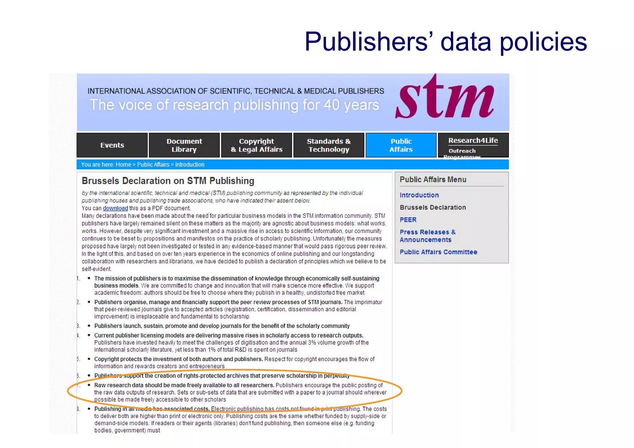 Publishers’ data policies

 