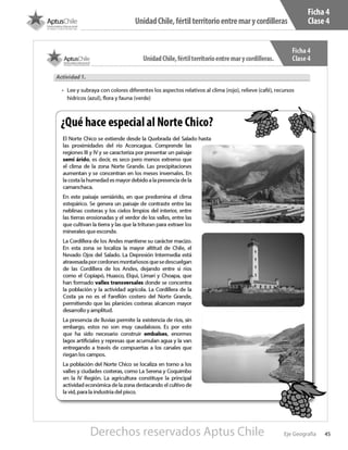 45Eje Geografía
UnidadChile,fértilterritorioentremarycordilleras
Ficha 4
Clase 4
Derechos reservados Aptus Chile
 