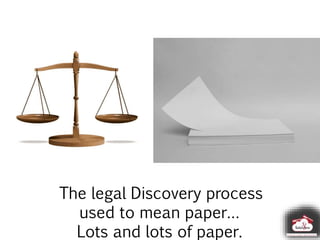 The legal Discovery process
used to mean paper…
Lots and lots of paper.
 