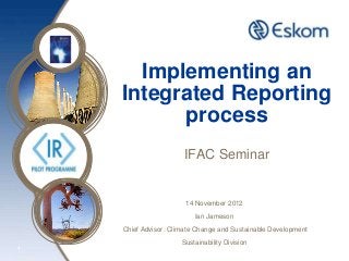 Implementing an
    Integrated Reporting
          process
                      IFAC Seminar


                       14 November 2012
                          Ian Jameson
    Chief Advisor: Climate Change and Sustainable Development
                      Sustainability Division
1
 