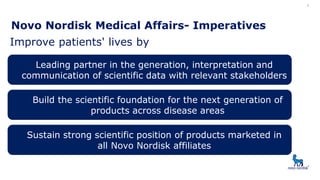 Novo Nordisk Medical Affairs- Imperatives
4
Improve patients' lives by
Leading partner in the generation, interpretation a...