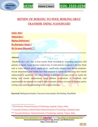 REVIEW OF BOILING TO POOL BOILING HEAT TRANSFER USING NANOFLUID | PDF