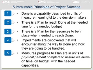 With this background, let’s start with the 5 Immutable Principles of Project
Success.
I would suggest these are applicable...