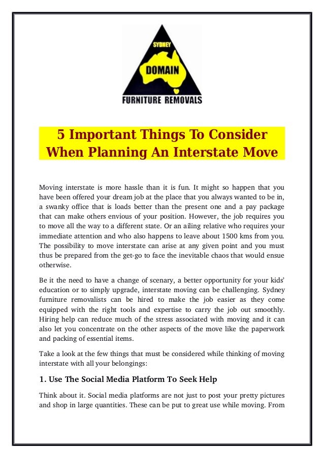 5 Important Things To Consider When Planning An Interstate Move