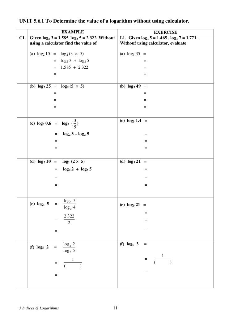10 3/log2 indices logarithms 5 & 10 3/log2 indices logarithms 5 &