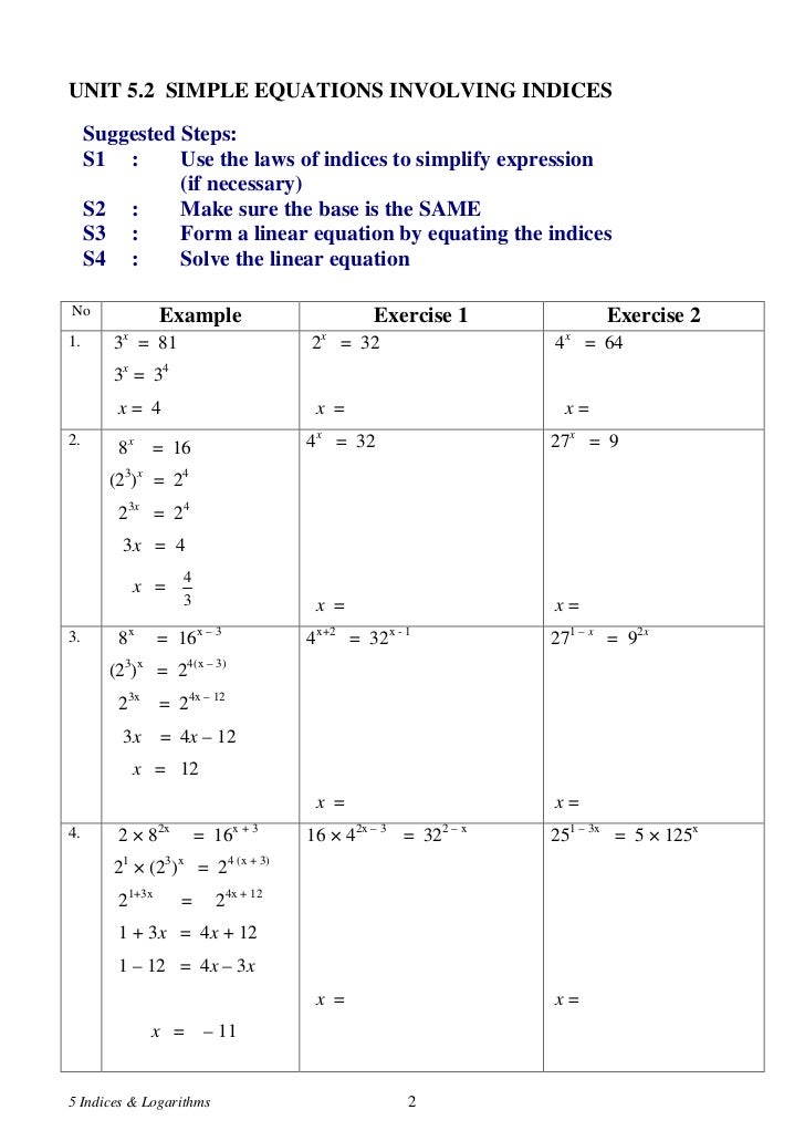 5 indices & logarithms