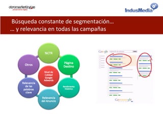  Búsqueda	
  constante	
  de	
  segmentación…	
  
…	
  y	
  relevancia	
  en	
  todas	
  las	
  campañas	
  
 