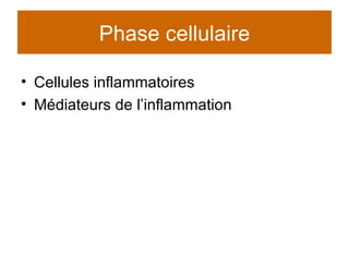 Phase cellulaire Cellules inflammatoires Médiateurs de l’inflammation 