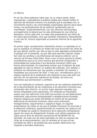 5° Informe VDH: Defender los derechos humanos en México:- La normalización de la represión política (Junio de 2015 a mayo de 2016). Comité Cerezo