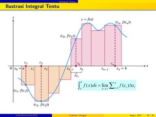 Integral Tentu
Ilustrasi Integral Tentu
(Dep.Matematika-IPB) Kalkulus: Integral Bogor, 2012 15 / 45
 