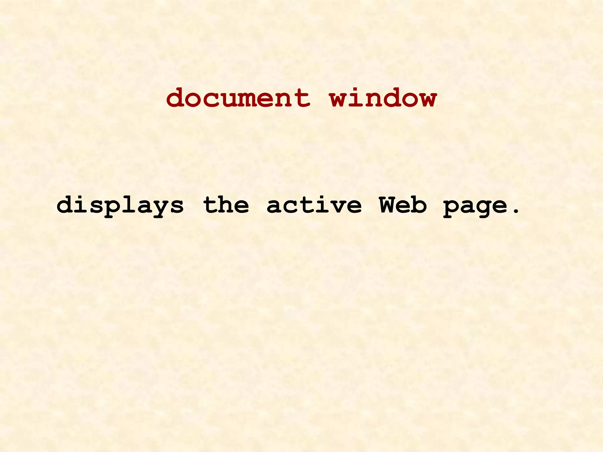 document window
displays the active Web page.
 