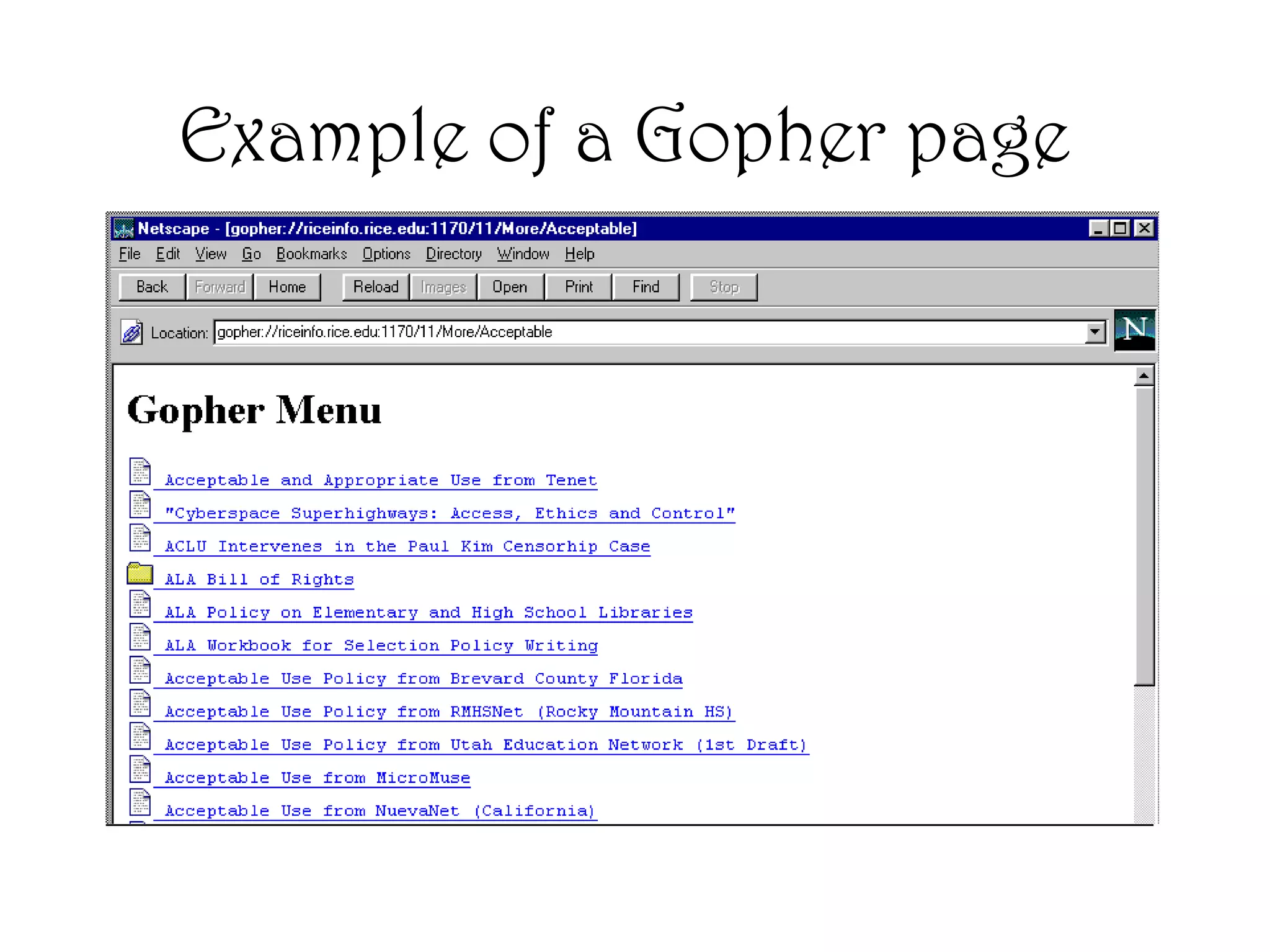 Example of a Gopher page
 