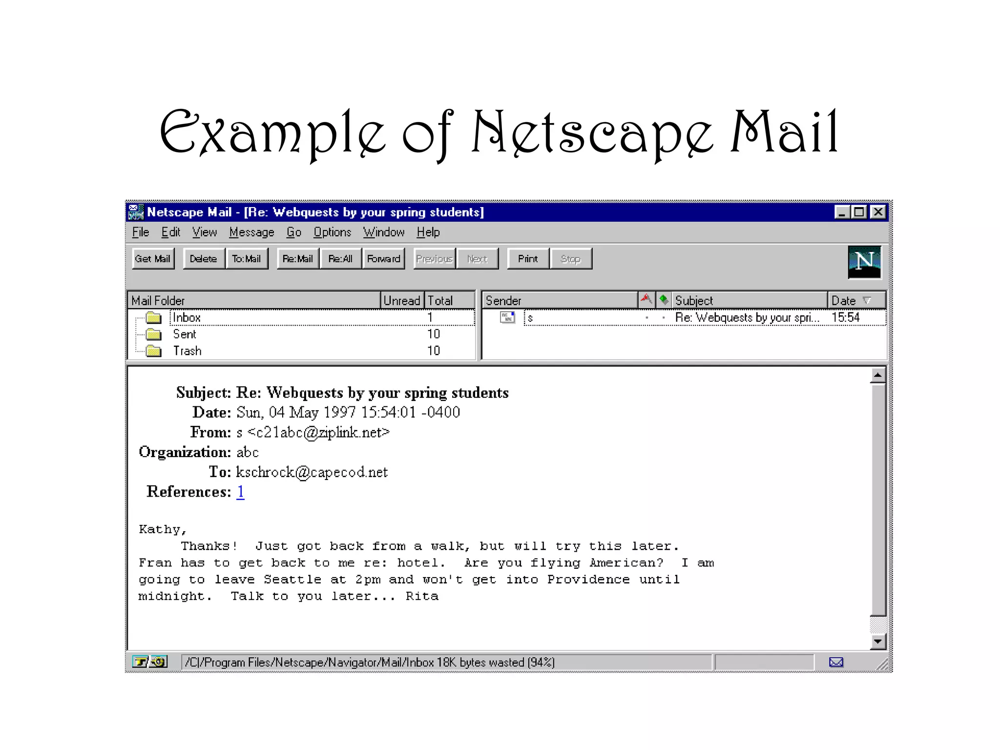 Example of Netscape Mail
 