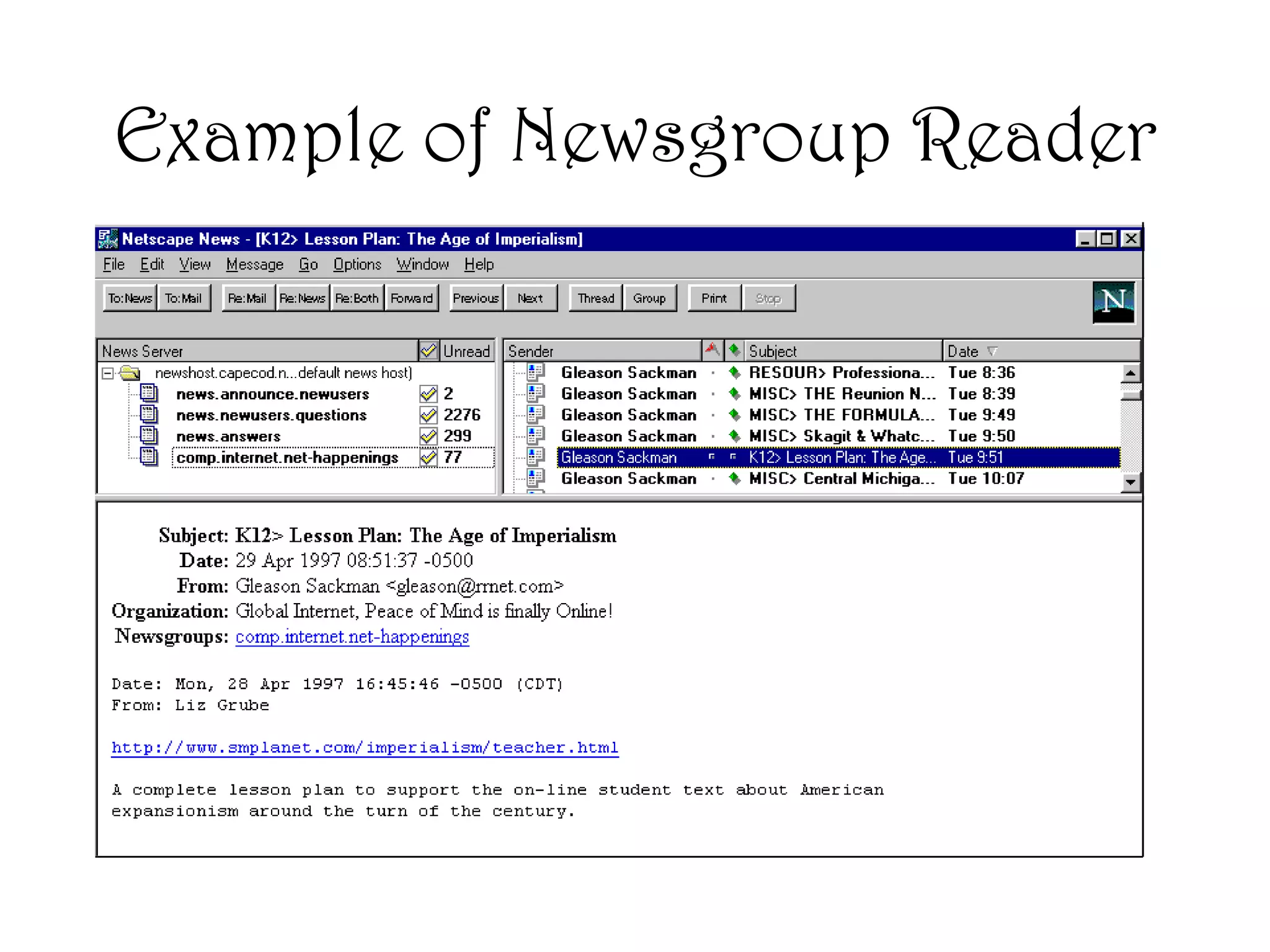 Example of Newsgroup Reader
 