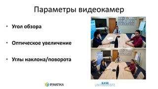 Параметры видеокамер
• Угол обзора
• Оптическое увеличение
• Углы наклона/поворота
 