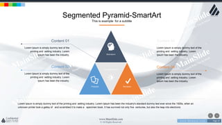 w w w . D o m a i n . c o m Page 19
www.MainSlide.com
© All Rights Reserved.
Confidential
Segmented Pyramid-SmartArt
This is example for a subtitle
Lorem Ipsum is simply dummy text of the printing and setting industry. Lorem Ipsum has been the industry's standard dummy text ever since the 1500s, when an
unknown printer took a galley of and scrambled it to make a specimen book. It has survived not only five centuries, but also the leap into electronic
Brainstorm
Proposal
Comceptualicatio
n
Revisions
Lorem Ipsum is simply dummy text of the
printing and setting industry. Lorem
Ipsum has been the industry.
Content 01
Lorem Ipsum is simply dummy text of the
printing and setting industry. Lorem
Ipsum has been the industry.
Content 02
Lorem Ipsum is simply dummy text of the
printing and setting industry. Lorem
Ipsum has been the industry.
Content 03
Lorem Ipsum is simply dummy text of the
printing and setting industry. Lorem
Ipsum has been the industry.
Content 04
 