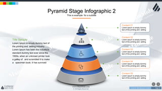 w w w . D o m a i n . c o m Page 27
www.MainSlide.com
© All Rights Reserved.
Confidential
Pyramid Stage Infographic 2
This is example for a subtitle
Content 01
Lorem Ipsum is simply dummy
text of the printing and setting
Content 02
Lorem Ipsum is simply dummy
text of the printing and setting
Content 03
Lorem Ipsum is simply dummy
text of the printing and setting
Content 04
Lorem Ipsum is simply dummy
text of the printing and setting
Content 05
Lorem Ipsum is simply dummy
text of the printing and setting
Title Sample
Lorem Ipsum is simply dummy text of
the printing and setting industry.
Lorem Ipsum has been the industry's
standard dummy text ever since the
1500s, when an unknown printer took
a galley of and scrambled it to make
a specimen book. It has survived
 